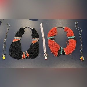 Five Seed Bead Necklaces from Africa and Cherokee People